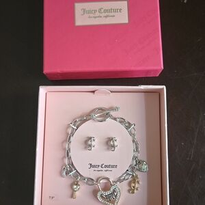 Juicy Couture Silver Charm Bracelet And Earring  Set